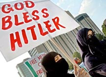 Cartoon Jihad Muslims with God Bless Hitler Sign